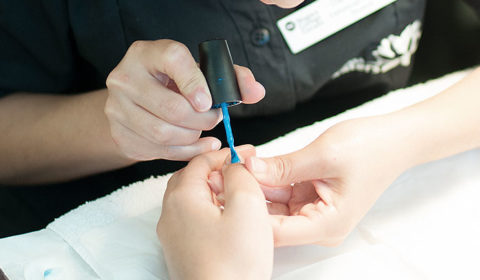 Manicure with blue polish